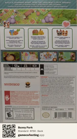 Bunny Park Nintendo Switch, NTSC box back
