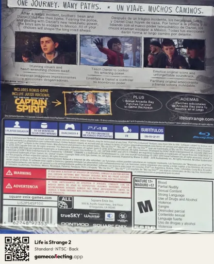 Life is Strange 2 PlayStation 4, NTSC box back