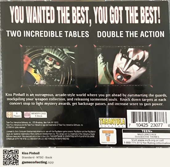 Kiss Pinball PlayStation, NTSC box back