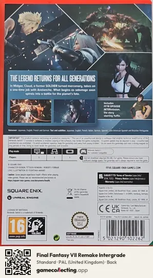 Final Fantasy VII Remake Intergrade Nintendo Switch 2, United Kingdom box back