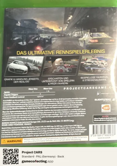 Project CARS Xbox One, Germany box back