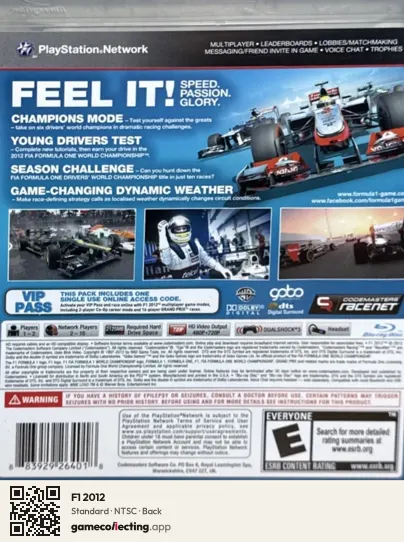 F1 2012 PlayStation 3, NTSC box back