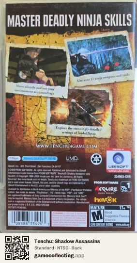 Tenchu: Shadow Assassins PlayStation Portable, NTSC box back