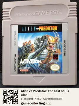Alien vs Predator: The Last of His Clan Game Boy, NTSC cartridge label