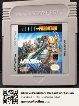 Alien vs Predator: The Last of His Clan Game Boy, NTSC cartridge label