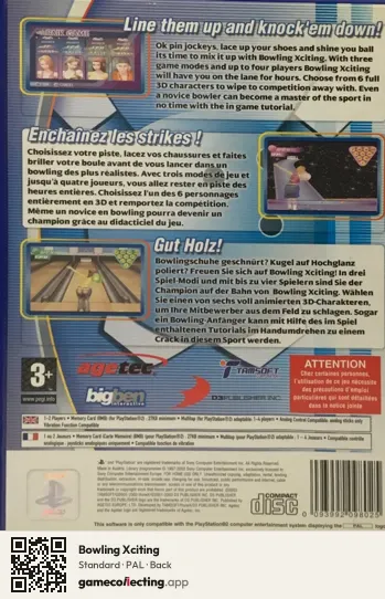 Bowling Xciting PlayStation 2, PAL box back