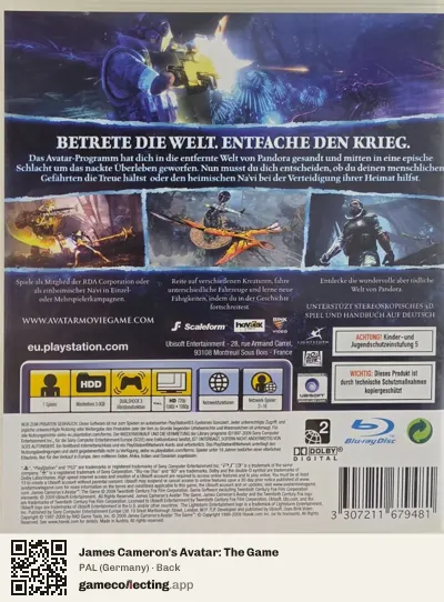 James Cameron's Avatar: The Game PlayStation 3, Germany box back