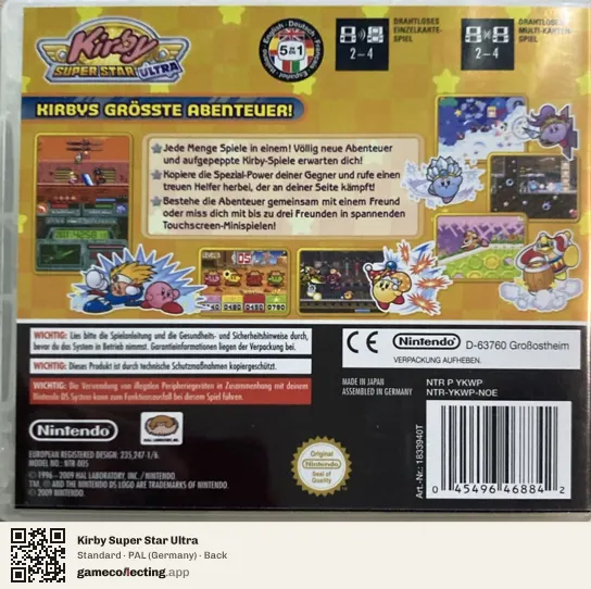 Kirby Super Star Ultra Nintendo DS, Germany box back