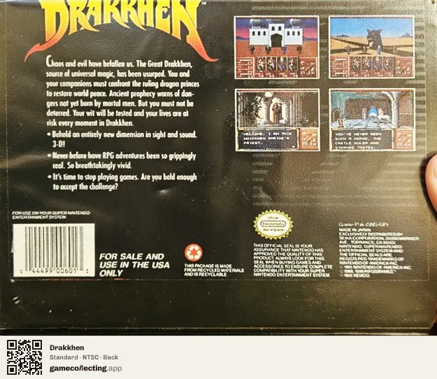 Drakkhen Super Nintendo Entertainment System, NTSC box back