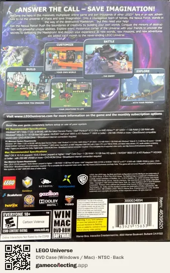 LEGO Universe Computer, NTSC box back