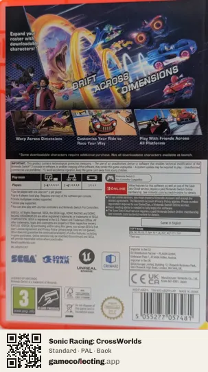 Sonic Racing: CrossWorlds Nintendo Switch 2, PAL box back