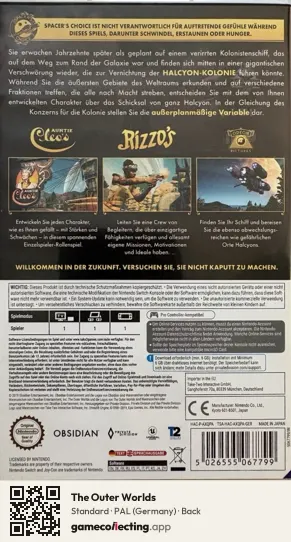 The Outer Worlds Nintendo Switch, Germany box back