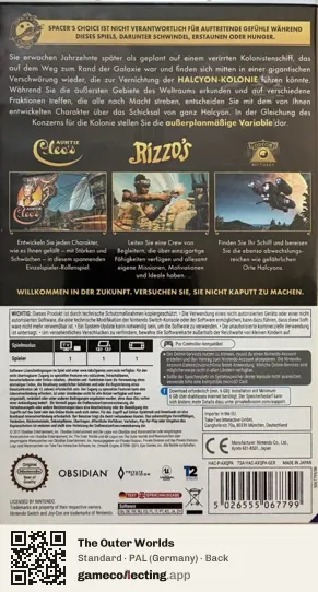 The Outer Worlds Nintendo Switch, Germany box back