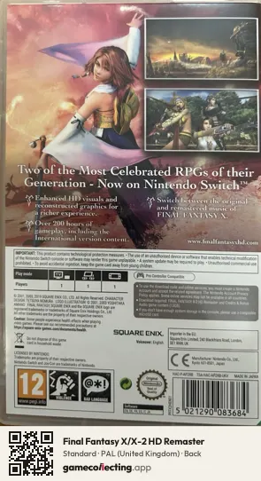 Final Fantasy X/X-2 HD Remaster Nintendo Switch, United Kingdom box back