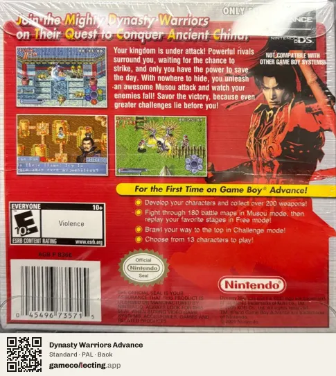 Dynasty Warriors Advance Game Boy Advance, PAL box back