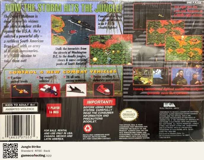 Jungle Strike Super Nintendo Entertainment System, NTSC box back