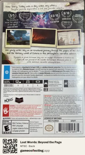 Lost Words: Beyond the Page Nintendo Switch, NTSC box back