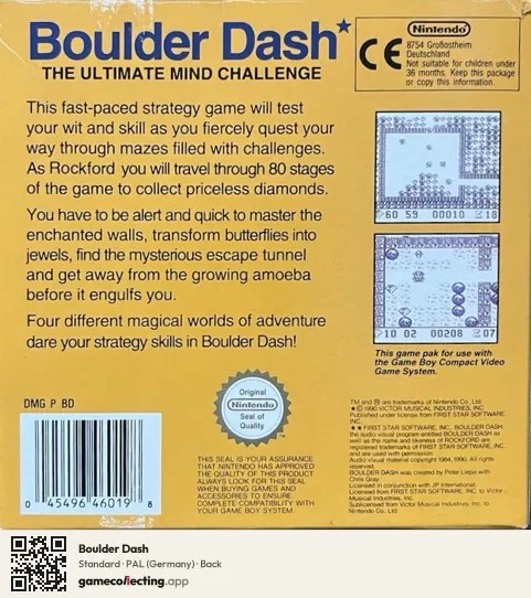 Boulder Dash Game Boy, Germany box back