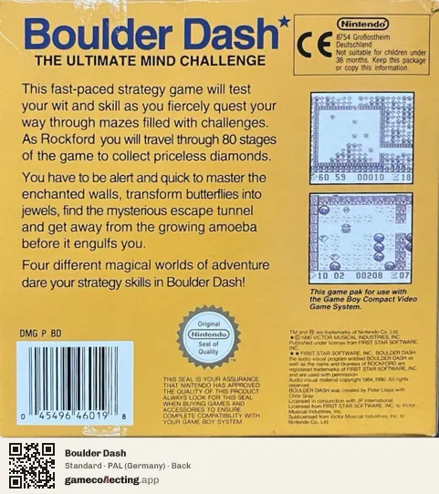 Boulder Dash Game Boy, Germany box back