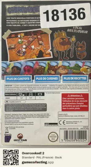 Overcooked! 2 Nintendo Switch, France box back