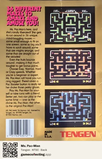 Ms. Pac-Man Nintendo Entertainment System, NTSC box back