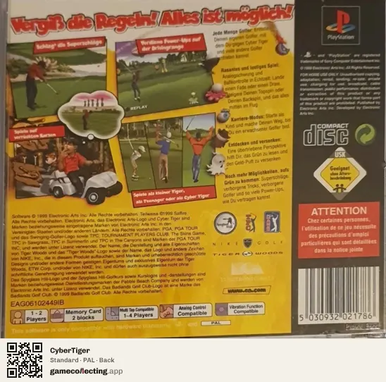 CyberTiger PlayStation, PAL box back