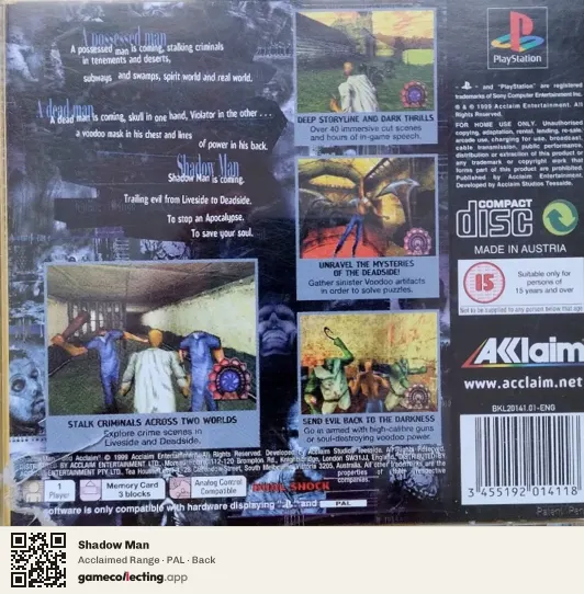 Shadow Man PlayStation, PAL box back
