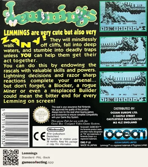 Lemmings Game Boy, PAL box back