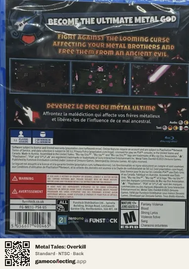 Metal Tales: Overkill PlayStation 4, NTSC box back
