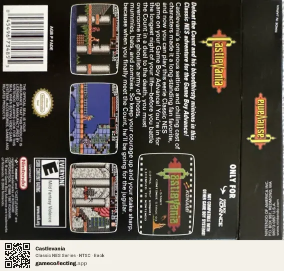 Castlevania Game Boy Advance, NTSC box back