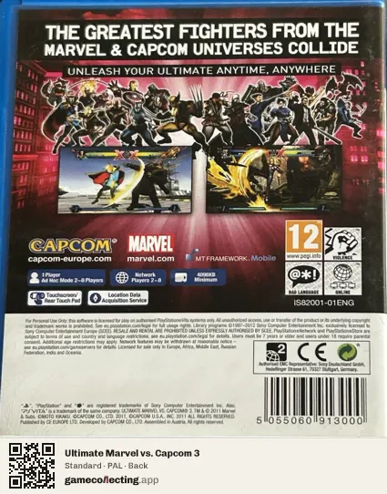 Ultimate Marvel vs. Capcom 3 PlayStation Vita, PAL box back
