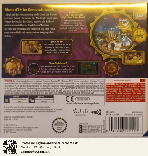 Professor Layton and the Miracle Mask Nintendo 3DS, Germany box back