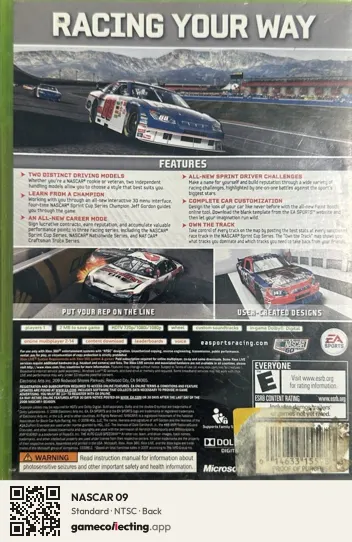 NASCAR 09 Xbox 360, NTSC box back