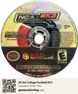NCAA College Football 2K3 Nintendo GameCube, NTSC disc