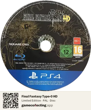 Final Fantasy Type-0 HD PlayStation 4, PAL disc