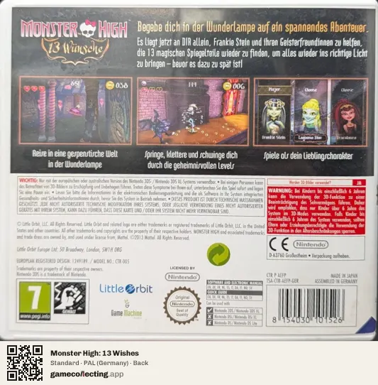 Monster High: 13 Wishes Nintendo 3DS, Germany box back