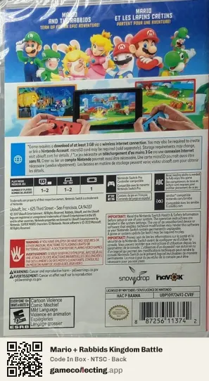 Mario + Rabbids Kingdom Battle Nintendo Switch, NTSC box back