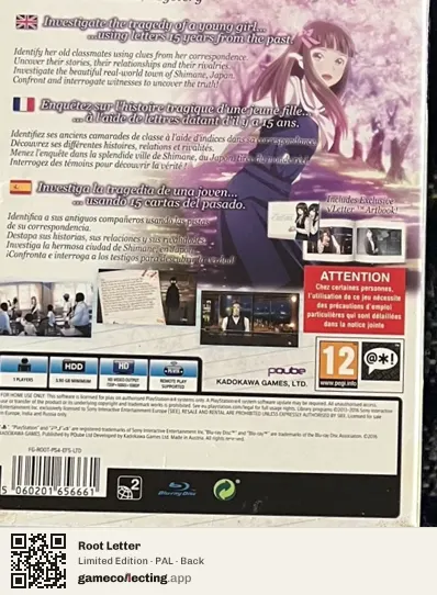Root Letter PlayStation 4, PAL box back