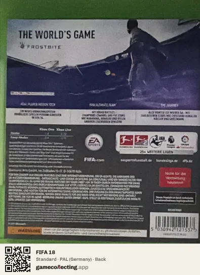 FIFA 18 Xbox One, Germany box back