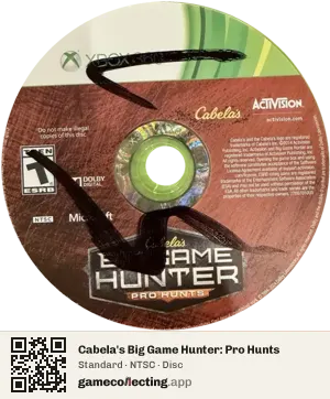 Cabela's Big Game Hunter: Pro Hunts Xbox 360, NTSC disc