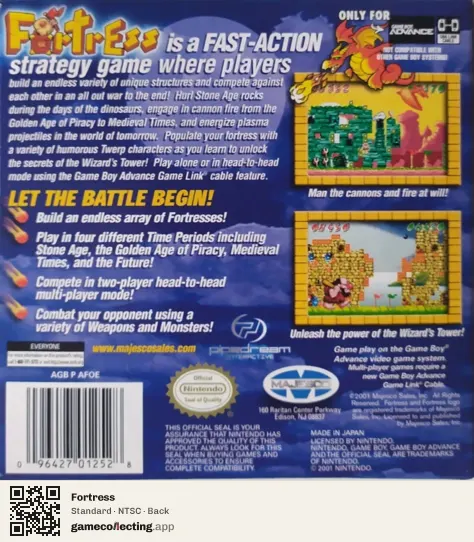 Fortress Game Boy Advance, NTSC box back