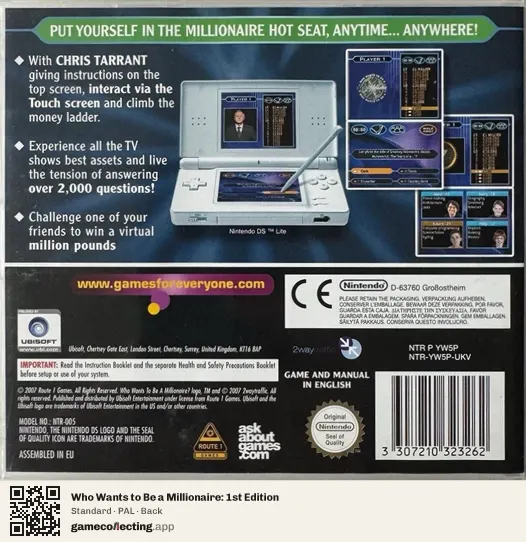 Who Wants to Be a Millionaire: 1st Edition Nintendo DS, PAL box back
