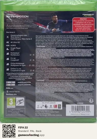 FIFA 22 Xbox Series X, PAL box back