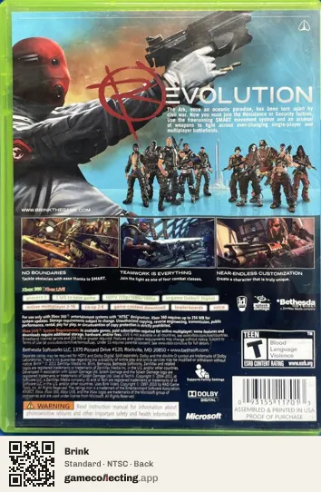 Brink Xbox 360, NTSC box back