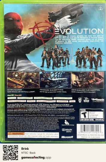 Brink Xbox 360, NTSC box back