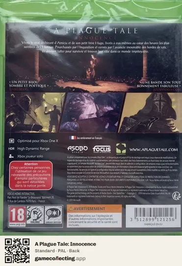 A Plague Tale: Innocence Xbox One, PAL box back