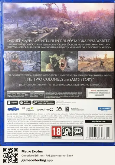 Metro Exodus PlayStation 5, Germany box back