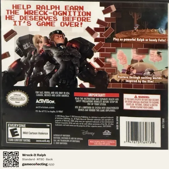 Wreck-It Ralph Nintendo DS, NTSC box back