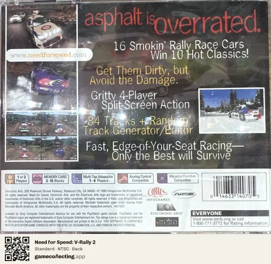 Need for Speed: V-Rally 2 PlayStation, NTSC box back