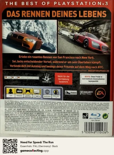 Need for Speed: The Run PlayStation 3, Germany box back
